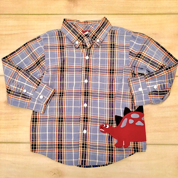 Gymboree Blue Dinosaur Plaid Button Down Long Sleeved Shirt, Toddler Size 2T. - Picture 5 of 9